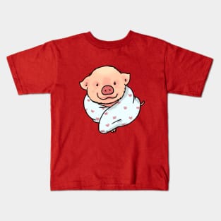 cute pig in a blanket Kids T-Shirt